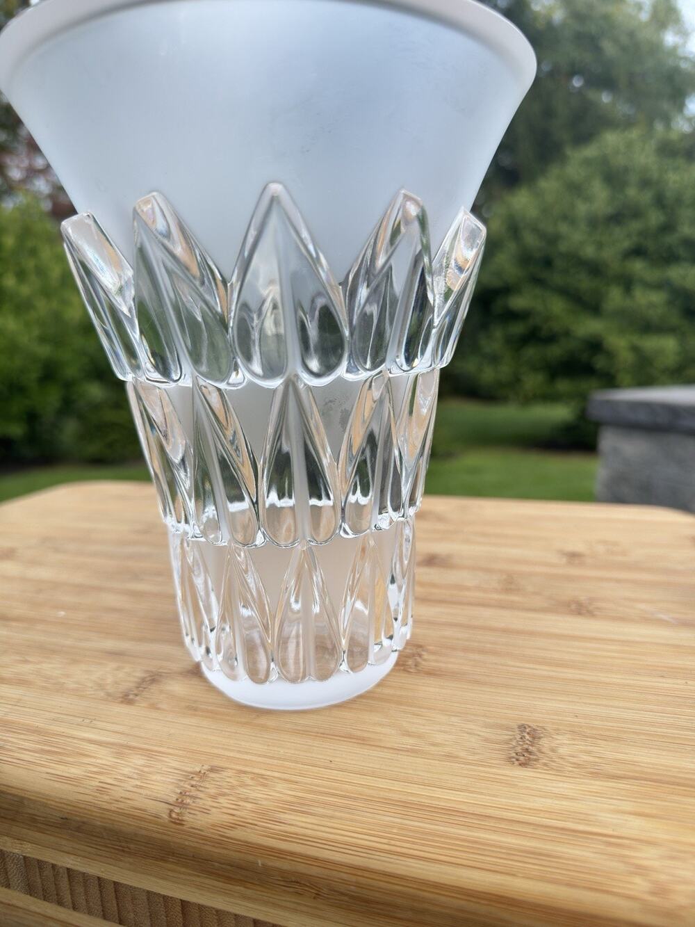 Lalique France Feuilles Art Glass Vase Frosted & Clear Leaf Motif 7.25"~Signed
